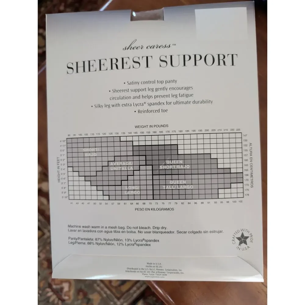 2 Sheer Caress Sheerest Support Control Top Pantyhose Queen Short Oatmeal &Black